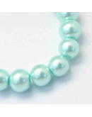 Esfera. Glass Perla. AQUAMARINE. 6~7 mm diámetro. 1 mm perforación. 145 unidades hilo (aproximado).