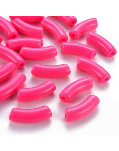 Tubo curvo. Color HOT PINK. 36x13,5x11,5 milímetros. 4 mm diámetro. 4 unidades.