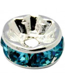 Rhinestone Beads. Plateado. Cristal AQUAMARINE. Grado A. 8x3,8 mm. 2 mm perforación 10 unidades.