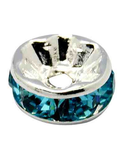 Rhinestone Beads. Plateado. Cristal AQUAMARINE. Grado A. 8x3,8 mm. 2 mm perforación 10 unidades.