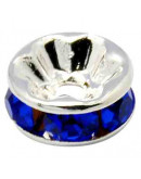 Rhinestone Beads. Plateado. Cristal SAPPHIRE. Grado A. 8x3,8 mm. 2 mm perforación 10 unidades.