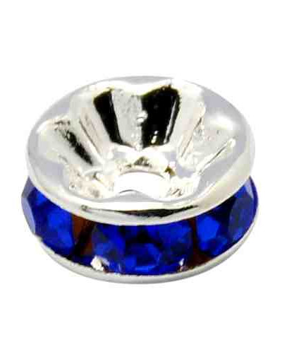 Rhinestone Beads. Plateado. Cristal SAPPHIRE. Grado A. 8x3,8 mm. 2 mm perforación 10 unidades.