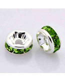 Rhinestone Beads. Plateado. Cristal PERIDOT. Grado A. 8x3,8 mm. 2 mm perforación 10 unidades.