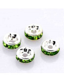 Rhinestone Beads. Plateado. Cristal PERIDOT. Grado A. 8x3,8 mm. 2 mm perforación 10 unidades.