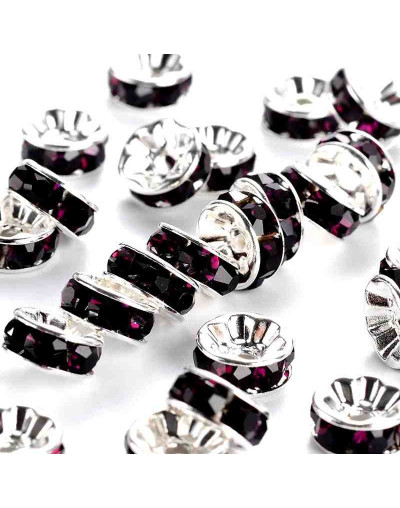 Rhinestone Beads. Plateado. Cristal AMETHYST. Grado A. 8x3,8 mm. 2 mm perforación 10 unidades.