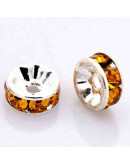 Rhinestone Beads. Plateado. Cristal TOPAZ. Grado A. 8x3,8 mm. 2 mm perforación 10 unidades.