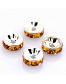 Rhinestone Beads. Plateado. Cristal TOPAZ. Grado A. 8x3,8 mm. 2 mm perforación 10 unidades.