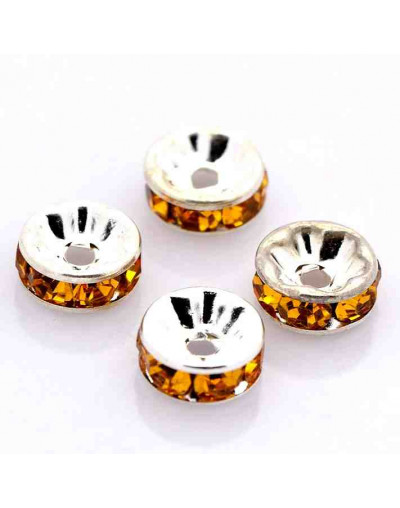 Rhinestone Beads. Plateado. Cristal TOPAZ. Grado A. 8x3,8 mm. 2 mm perforación 10 unidades.