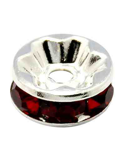 Rhinestone Beads. Plateado. Cristal SIAM. Grado A. 8x3,8 mm. 2 mm perforación 10 unidades.