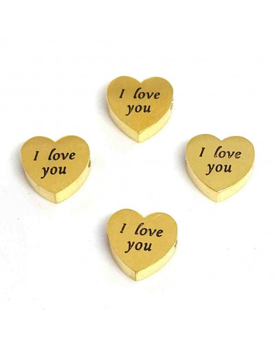 Corazón "I love you". Acero inoxidable. Color dorado. 8 milímetros 2 mm perforación. 1 unidad