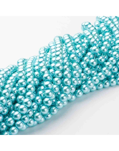 Esfera. Glass Perla. LIGHT CYAN. 8 mm diámetro. 1 mm perforación. 100 unidades hilo (aproximado).