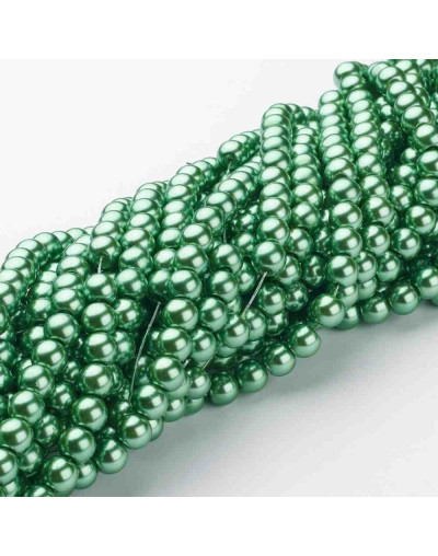 Esfera. Glass Perla. GREEN. 8 mm diámetro. 1 mm perforación. 100 unidades hilo (aproximado).