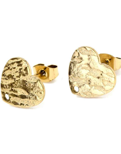 Pin para aretes con cierre. Corazón. Acero inoxidable. Real 18k Gold. Pin 12x13 milímetros. 2 uds.