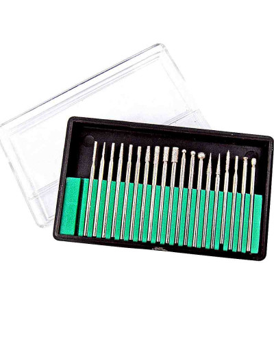 Puntas diamantadas. Juego de 20 puntas. 2,5 milímetros grosor. 1 set. Puntas diamantadas. Juego de 20 puntas. 2,5 milímetros grosor. 1 set.