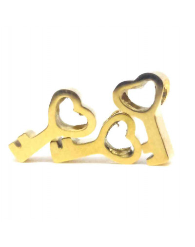 Llave con corazón. Acero inoxidable. Color dorado. 8 milímetros 2 mm perforación. 1 unidad
