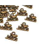 I love Jesus. Aleación de cobre. Color bronce. 13x15x2 mm. 2 mm de perforación. 10 unidades. I love Jesus. Aleación de cobre. Color bronce. 13x15x2 mm. 2 mm de perforación. 10 unidades.