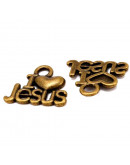 I love Jesus. Aleación de cobre. Color bronce. 13x15x2 mm. 2 mm de perforación. 10 unidades. I love Jesus. Aleación de cobre. Color bronce. 13x15x2 mm. 2 mm de perforación. 10 unidades.