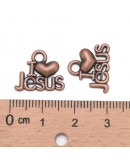 I love Jesus. Aleación de cobre. Color cobre. 13x15x2 mm. 2 mm de perforación. 10 unidades. I love Jesus. Aleación de cobre. Color cobre. 13x15x2 mm. 2 mm de perforación. 10 unidades.