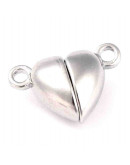 Cierre magnético. Corazón. Aleación de cobre. Color plateado. 10x9,5x6 mm. 1,5 mm perforación. 2 set