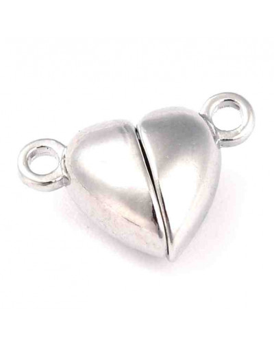 Cierre magnético. Corazón. Aleación de cobre. Color plateado. 10x9,5x6 mm. 1,5 mm perforación. 2 set