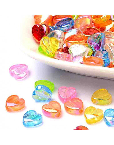 Corazón (4). Varios colores. Transparente. 8x8x3 milímetros. 1,5 mm perforación. 50 unidades.