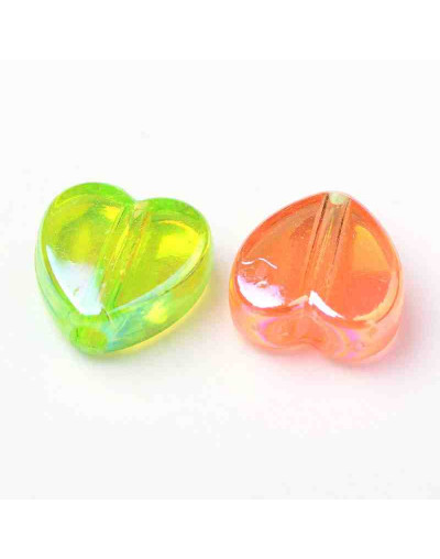 Corazón (4). Varios colores. Transparente. 8x8x3 milímetros. 1,5 mm perforación. 50 unidades.