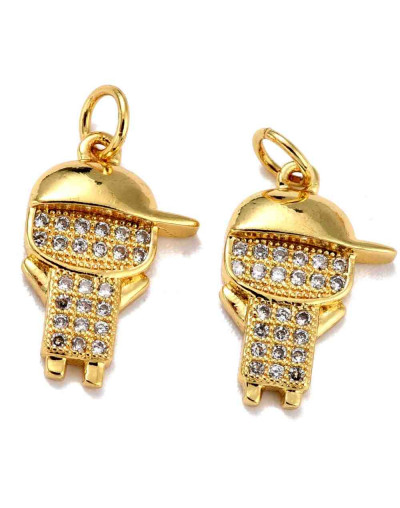 Niño (2). Aleación+Zirconia. Baño 18KGold. 17x11x3 mm. 5 mm arandela. 1 unidad.