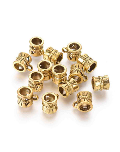 Bail Beads (2). Aleación. Dorado antiguo. 9 mm largo. 7 mm perforación. 2 mm arandela. 20 uds.