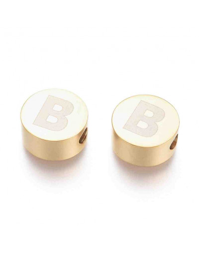 Moneda con letra B. Acero inoxidable. Color dorado. 10 mm diámetro. 4,5 mm grosor. 2 mm perforación.