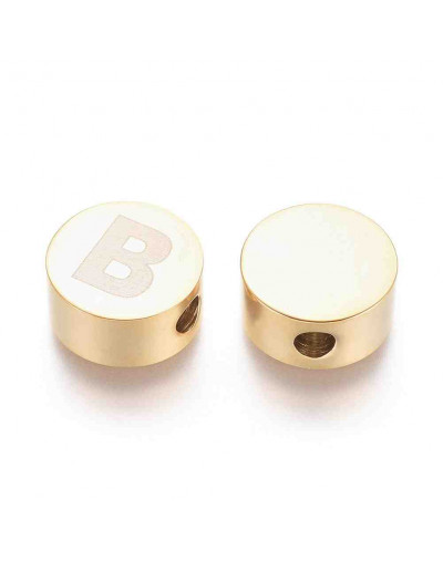 Moneda con letra B. Acero inoxidable. Color dorado. 10 mm diámetro. 4,5 mm grosor. 2 mm perforación.