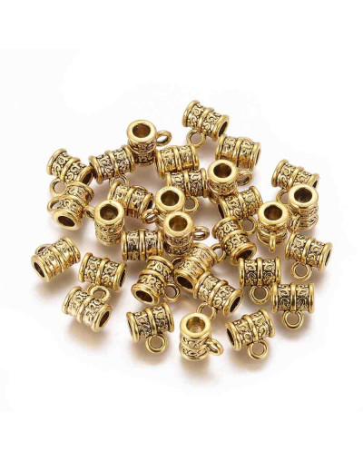 Bail Beads (4). Aleación. Dorado antiguo. 10 mm largo. 4 mm perforación. 2 mm arandela. 10 uds.