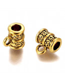 Bail Beads (4). Aleación. Dorado antiguo. 10 mm largo. 4 mm perforación. 2 mm arandela. 10 uds.