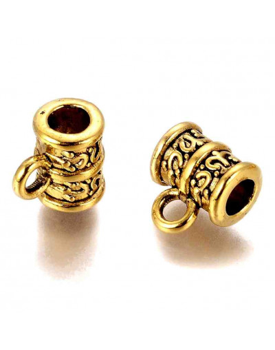 Bail Beads (4). Aleación. Dorado antiguo. 10 mm largo. 4 mm perforación. 2 mm arandela. 10 uds.