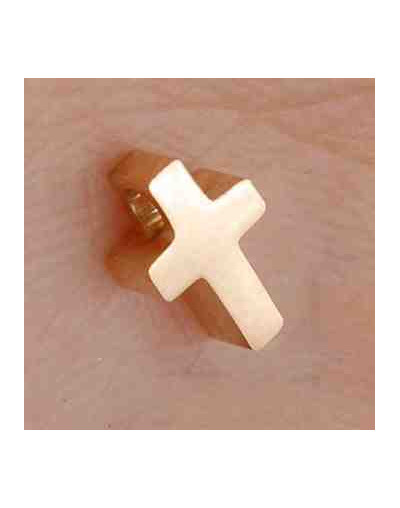 Cruz. Acero inoxidable.Color gold rose. 8 milímetros. 2 mm perforación