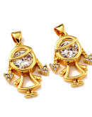 Niña (2). Aleación+Zirconia. Baño 18KGold. 23X17X6 mm. 4x3 mm cierre. 1 unidad. Niña (2). Aleación+Zirconia. Baño 18KGold. 23X17X6 mm. 4x3 mm cierre. 1 unidad.
