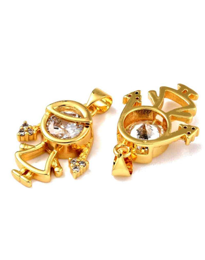 Niña (2). Aleación+Zirconia. Baño 18KGold. 23X17X6 mm. 4x3 mm cierre. 1 unidad.