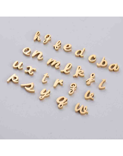 Letra "z" minúscula Acero inoxidable. Color dorado. 10x3 milímetros 2 mm perforación. 1 unidad