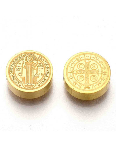 San Benito. Acero inoxidable. Color dorado. 7,5x3 milímetros. 2 mm perforación. 1 unidad.