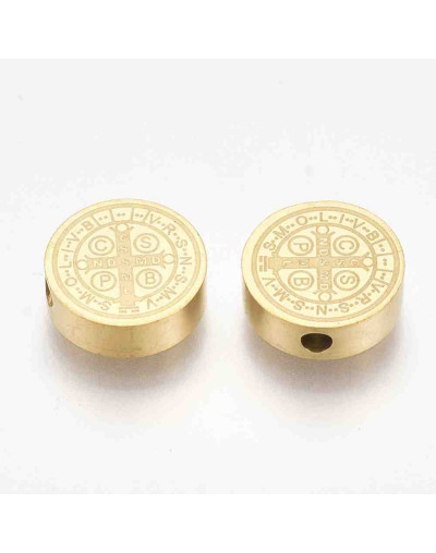 San Benito. Acero inoxidable. Color dorado. 7,5x3 milímetros. 2 mm perforación. 1 unidad.