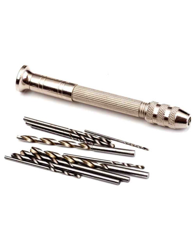 Taladro manual. Mango de aleación. 89x14 milímetros. 10 brocas de acero. 1 Set. Taladro manual. Mango de aleación. 89x14 milímetros. 10 brocas de acero. 1 Set.