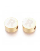 Moneda con letra R. Acero inoxidable. Color dorado. 10 mm diámetro. 4,5 mm grosor. 2 mm perforación. Moneda con letra R. Acero inoxidable. Color dorado. 10 mm diámetro. 4,5 mm grosor. 2 mm perforación.