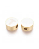 Moneda con letra T. Acero inoxidable. Color dorado. 10 mm diámetro. 4,5 mm grosor. 2 mm perforación.