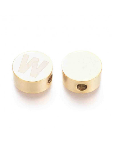 Moneda con letra W. Acero inoxidable. Color dorado. 10 mm diámetro. 4,5 mm grosor. 2 mm perforación.