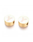 Moneda con letra Y. Acero inoxidable. Color dorado. 10 mm diámetro. 4,5 mm grosor. 2 mm perforación.