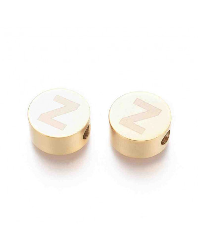 Moneda con letra Z. Acero inoxidable. Color dorado. 10 mm diámetro. 4,5 mm grosor. 2 mm perforación.