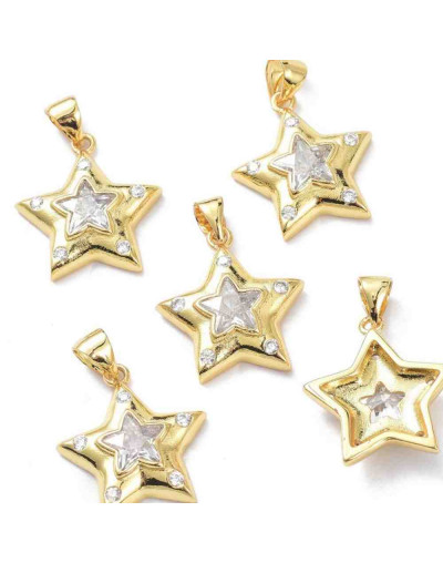 Estrella (1). Aleación+Zirconia. Baño 18KGold. 19x17x4,5 mm. 5 mm cierre. 1 unidad.