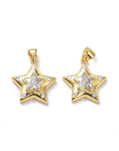 Estrella (1). Aleación+Zirconia. Baño 18KGold. 19x17x4,5 mm. 5 mm cierre. 1 unidad.