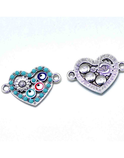 Corazón+flores. Aleación de cobre y esmalte. 15,5x23x2 milímetros. 1,8 mm perforación. 2 unidades.