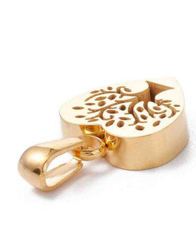 Corazón+Arbol. Acero inoxidable. Color dorado. 15x14x3,2 milímetros. 5x3 mm cierre collar. 1 unidad.