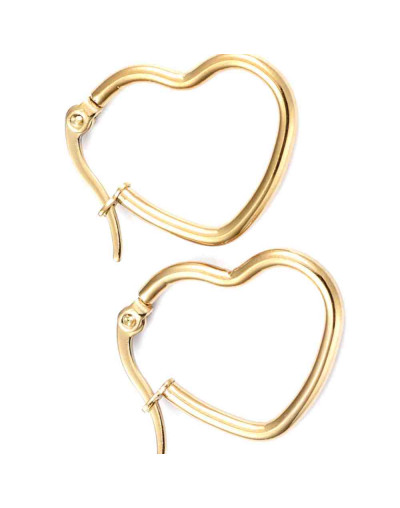Aretes de corazón. Acero inoxidable. Real Plated 18k gold. 27x22x2 mm. 2,70 mm grosor. 1 par.